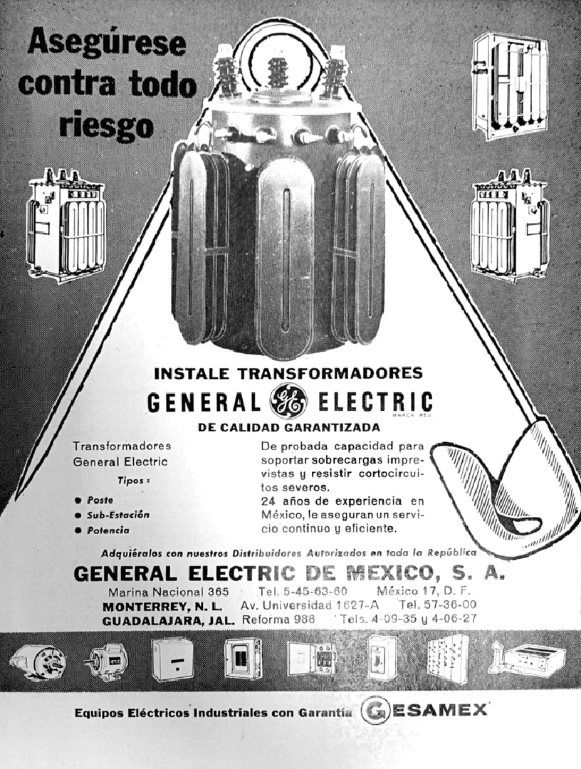 Advertisement by General Electric of Mexico, S.A. in the Electricidad de México magazine published by CFE.