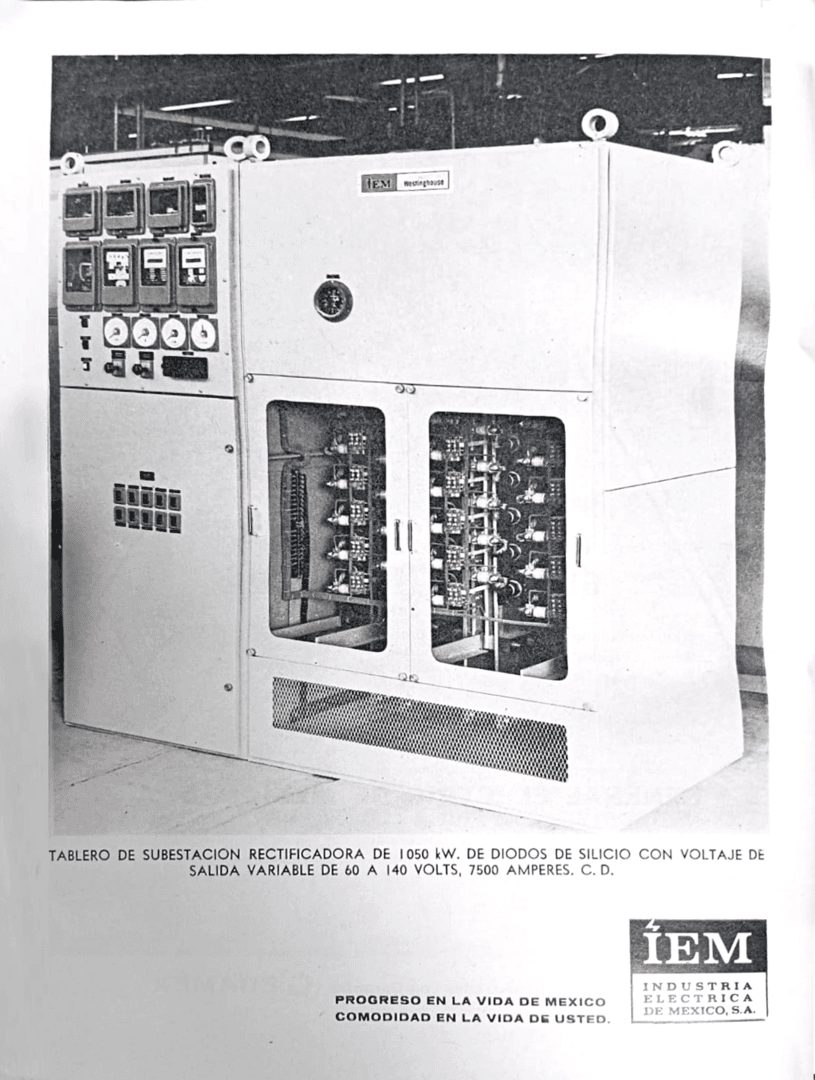 Anuncio de IEM Westinghouse en la revista Electricidad de México publicada por la CFE.