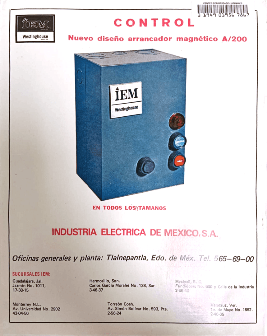 Anuncio de IEM en la revista Electricidad de México publicada por la CFE.